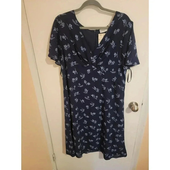 Vintage Jaclyn Smith Shift Dress Womens 18 Blue Floral Flutter Easter Dress Nwt - Picture 1 of 7